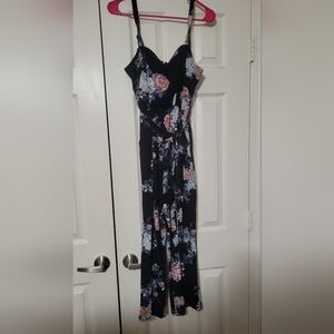 TORRID Black Floral Premium Ponte Self Tie Jumpsuit